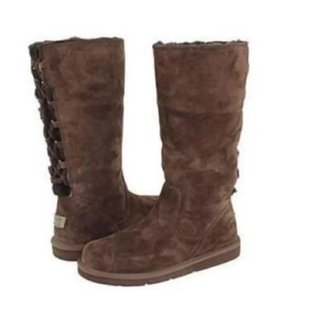 Ugg Roseberry Tall Brown Espresso Boots Lace Up